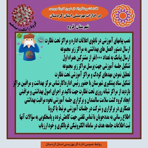 اقدامات پیشگیرانه از شیوع کرونا ویروس در ادارات بهزیستی استان کردستان