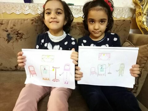 تشکر و قدردانی کودکان مهد کودک فروغ با نقاشی کادر زحمت‌کش بیمارستان  و آرزوی سلامتی برای آنها در سال جدید..
