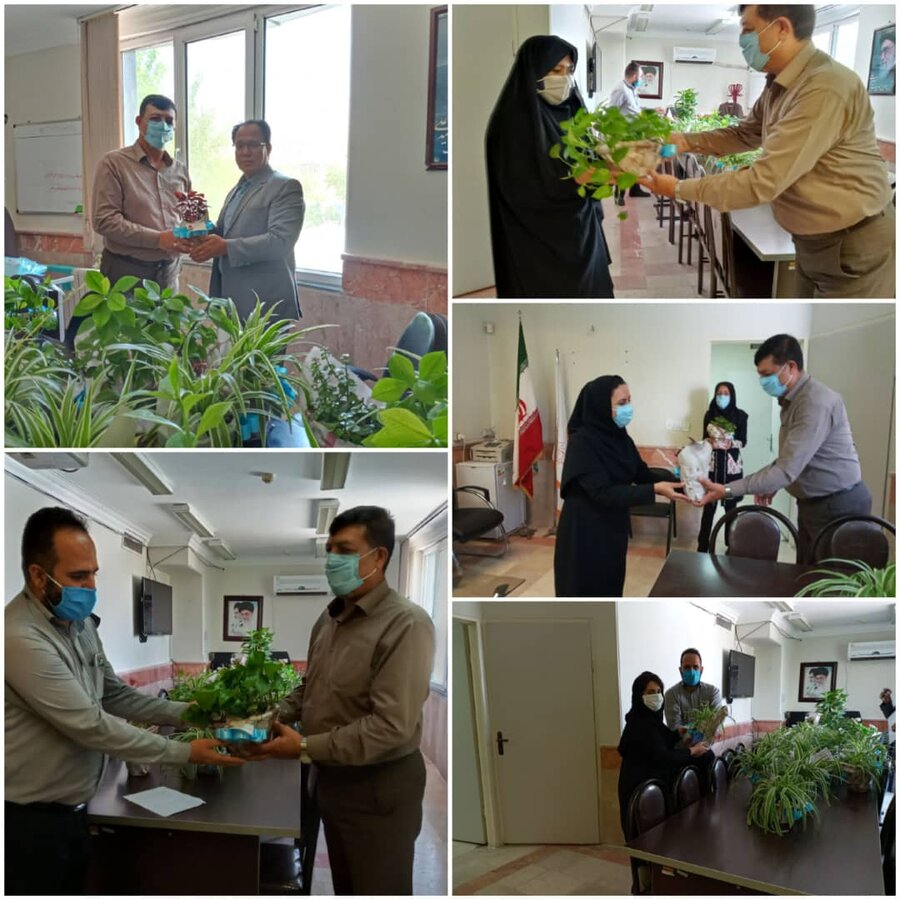 نظرآباد| اهداء گل توسط خیر نیک اندیش نظرآبادی به همکاران بهزیستی