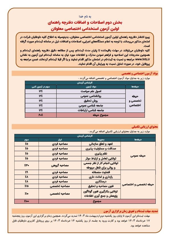امکان دریافت کارت ورود به جلسه نخستین آزمون استخدامی ویژه افراد دارای معلولیت