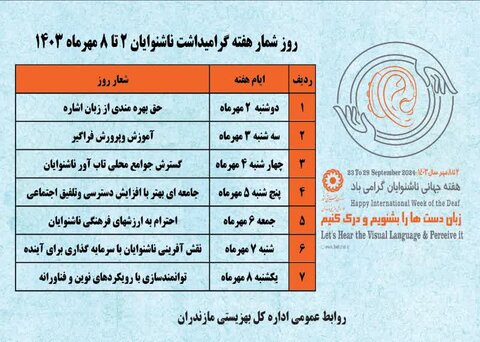 اینفوگرافیک| روز شمار هفته گرامیداشت ناشنوایان ۲ تا ۸ مهرماه ۱۴۰۳