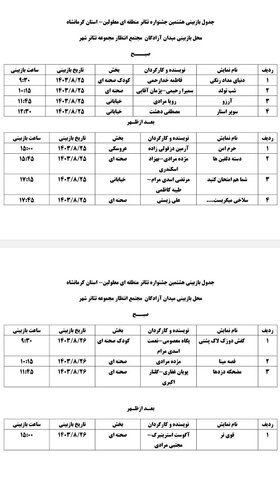 جدول بازبینی تئاتر هنرمندان کرمانشاهی