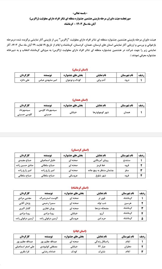 نتایج بازبینی تئاتر زاگرس