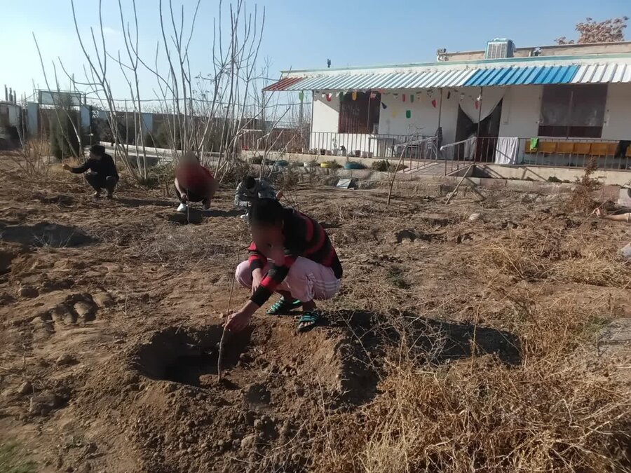 کاشت نهال توسط فرزندان مرکز نگهداری سایبان مهر در هفته منابع طبیعی