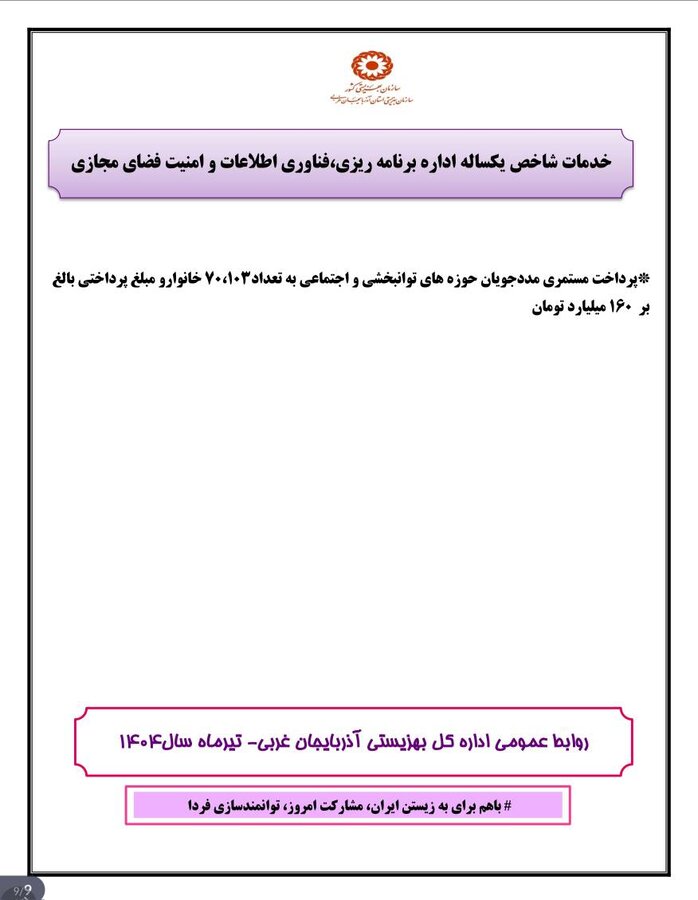 اینفو گرافیک / گزارش عملکرد اداره کل بهزیستی آذربایجان غربی