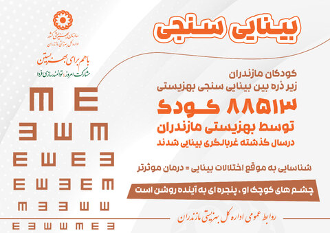 اینفوگرافیک| ۸۸۵۱۳ کودک توسط بهزیستی مازندران در سال گذشته غربالگری بینایی شدند 