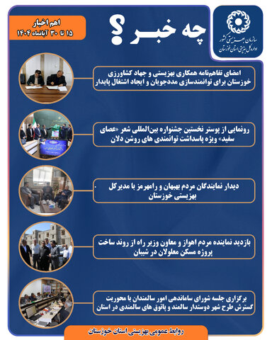 اینفوگرافیک| اهم اخبار بهزیستی خوزستان در نیمه دوم آبان ماه۱۴۰۴