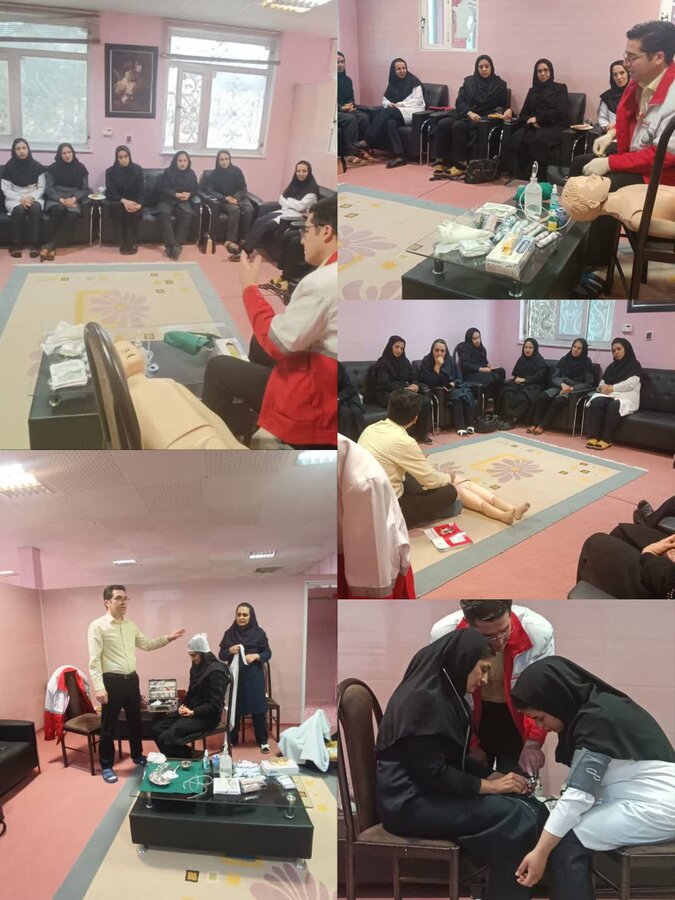 بیرجند/برگزاری دوره آموزش آشنایی با انواع خونریزی ،پانسمان و سوختگی برای نخستین بار، جهت پرسنل شیرخوارگاه خاتم الانبیاء 