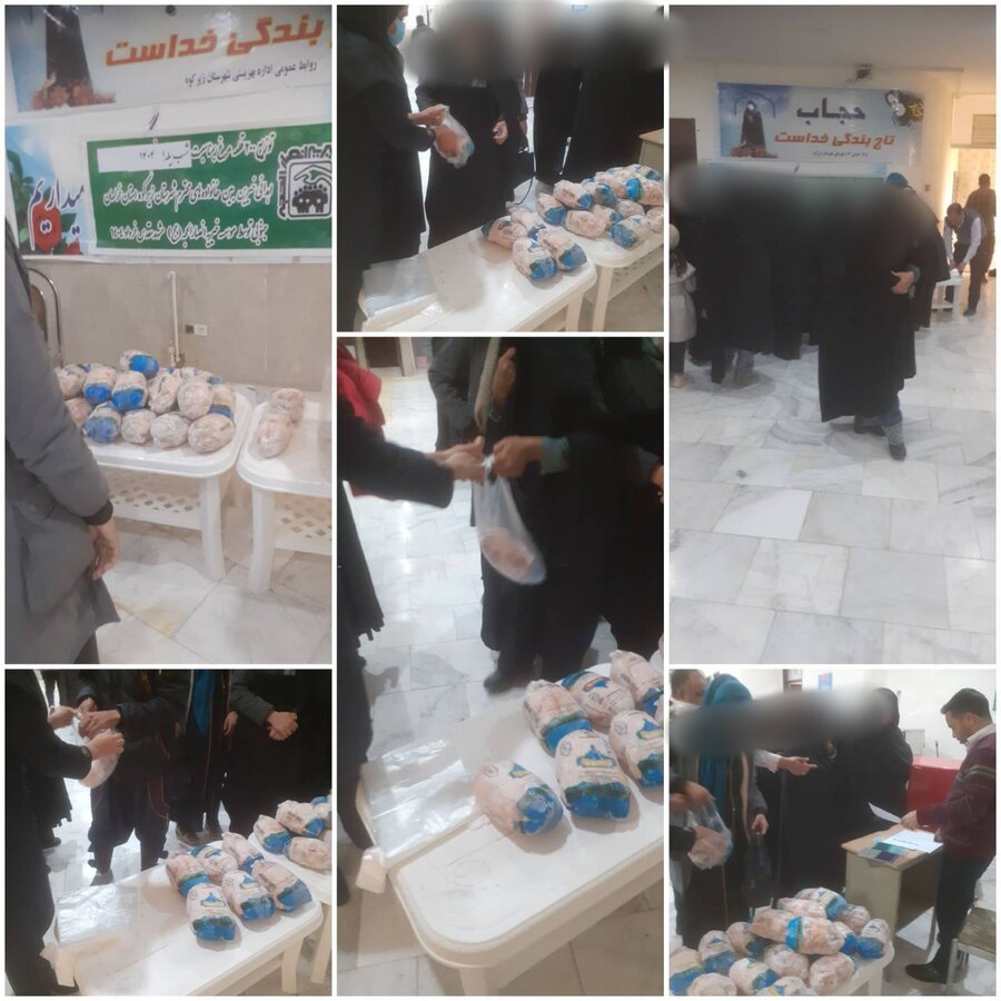 توزیع ۲۰۰ قطعه مرغ تازه بین مددجویان ومعلولین تحت حمایت بهزیستی زیرکوه