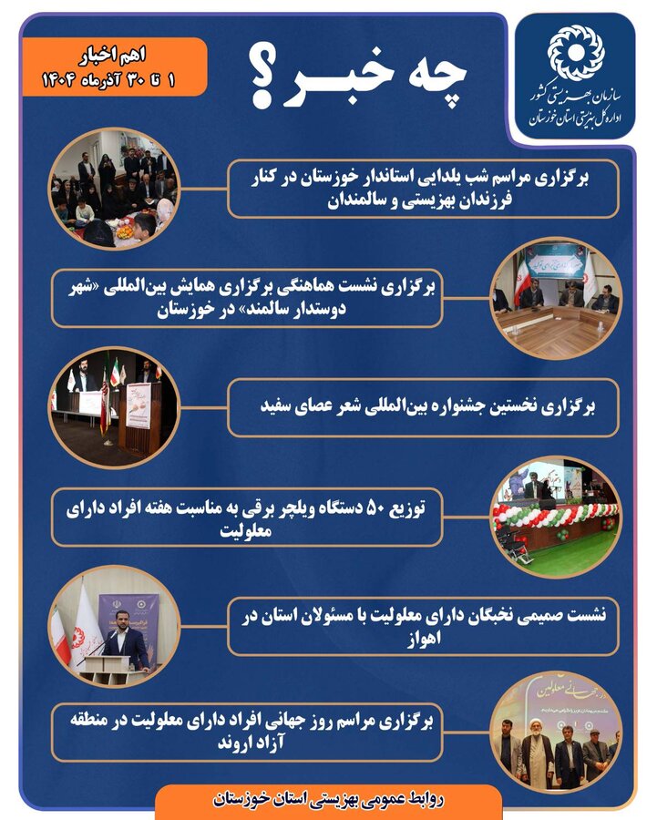 اینفوگرافیک| اهم اخبار بهزیستی خوزستان در آذرماه ۱۴۰۴