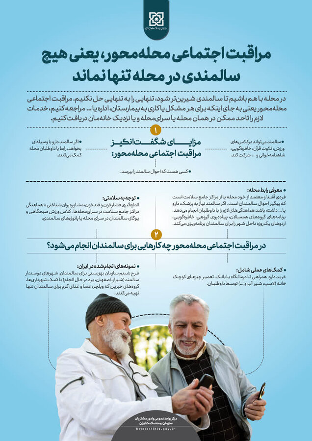 اینفوگرافیک | مراقبت اجتماعی محله‌محور، یعنی هیچ سالمندی در محله تنها نماند