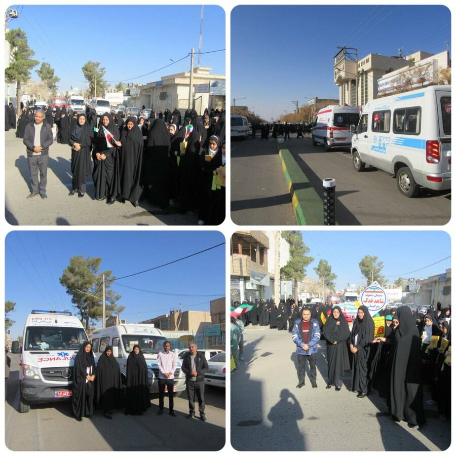 حضور رئیس و کارشناسان اورژانس اجتماعی شهرستان سرایان در راهپیمایی با شکوه ۲۲ دیماه