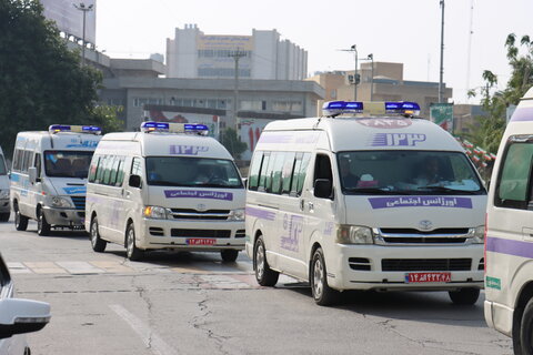حرکت نمادین خودروهای اورژانس اجتماعی ۱۲۳ در بوشهر؛ تجلی خدمت‌رسانی به کرامت انسانی در دهه فجر