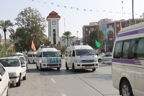 حرکت نمادین خودروهای اورژانس اجتماعی ۱۲۳ در بوشهر؛ تجلی خدمت‌رسانی به کرامت انسانی در دهه فجر