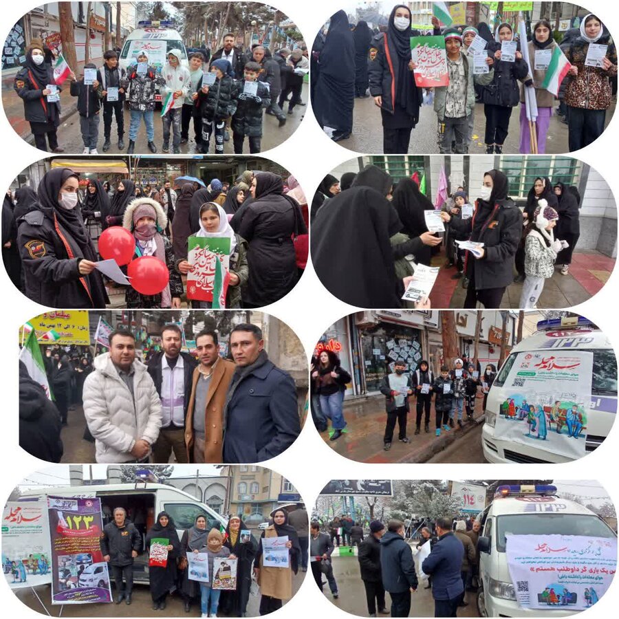 پارس آباد| حضور پررنگ اورژانس اجتماعی شهرستان پارس‌آباد در راهپیمایی ۲۲ بهمن