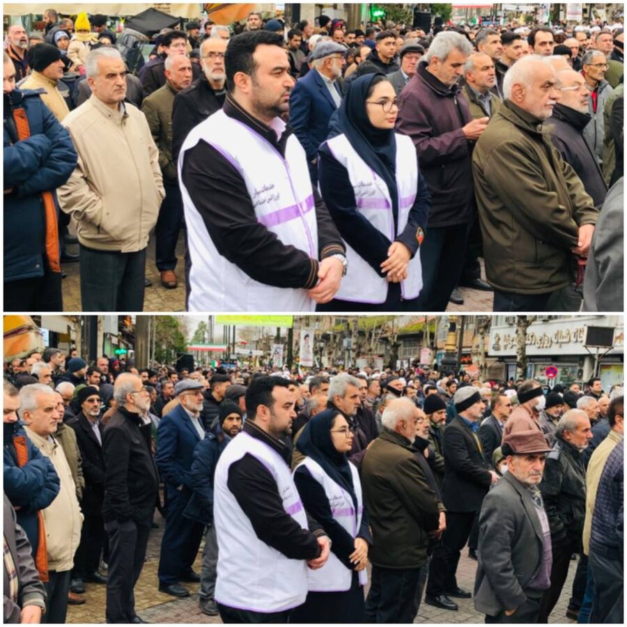 لنگرود/حضور تیم اورژانس اجتماعی ۱۲۳ شهرستان لنگرود در راهپیمایی یوم‌الله ۲۲ بهمن