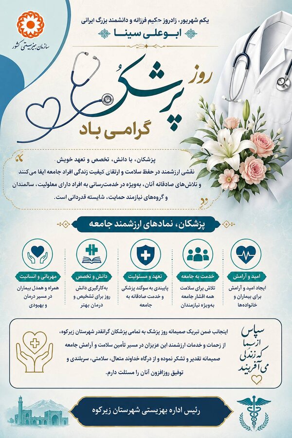 پیام تبریک رئیس اداره بهزیستی شهرستان زیرکوه به مناسبت روز پزشک