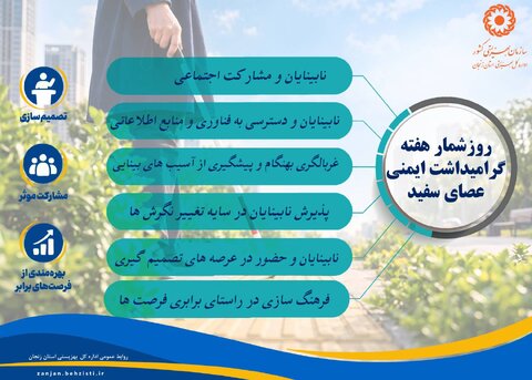 روزشمار هفته گرامی داشت ایمنی عصای سفید/نابینایان را بهتر ببینیم
