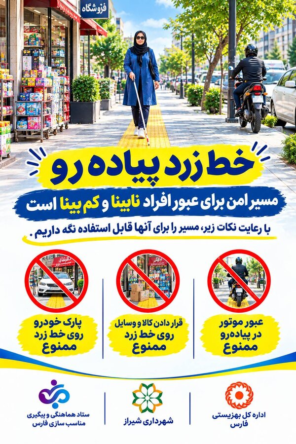 خط زرد پیاده‌رو؛ مسیر امن عبور برای نابینایان و کم‌بینایان