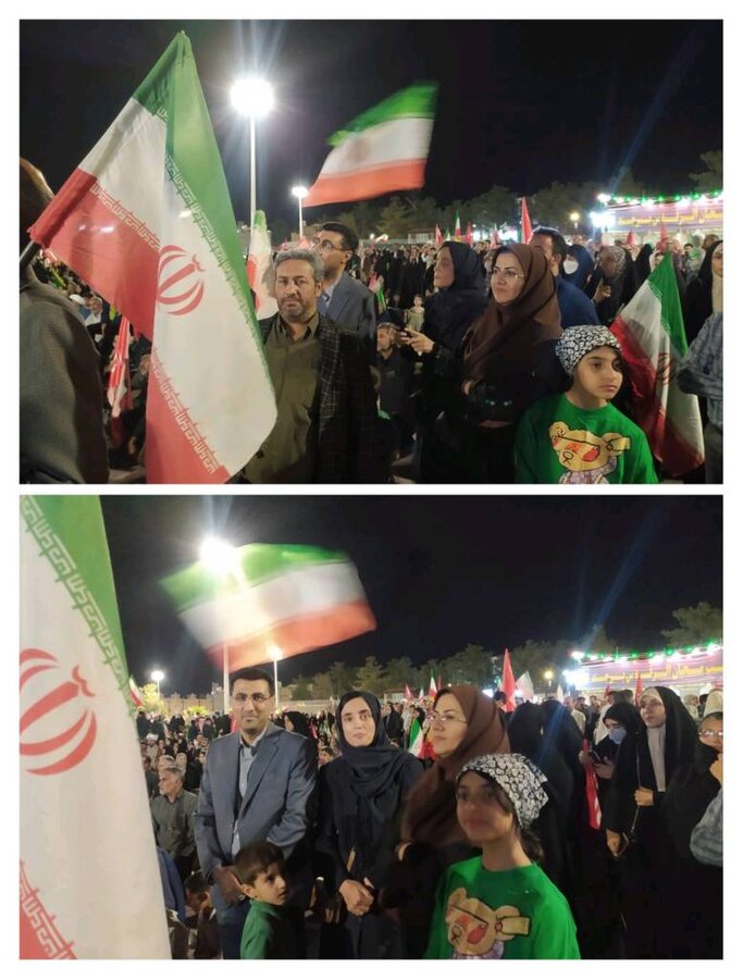دکتر بهناز زال، سرپرست اداره‌کل بهزیستی خراسان جنوبی، به همراه رئیس اداره حراست این اداره‌کل، در اجتماع مردمی میدان اجتماعات شهید آیت‌الله رئیسی حضور